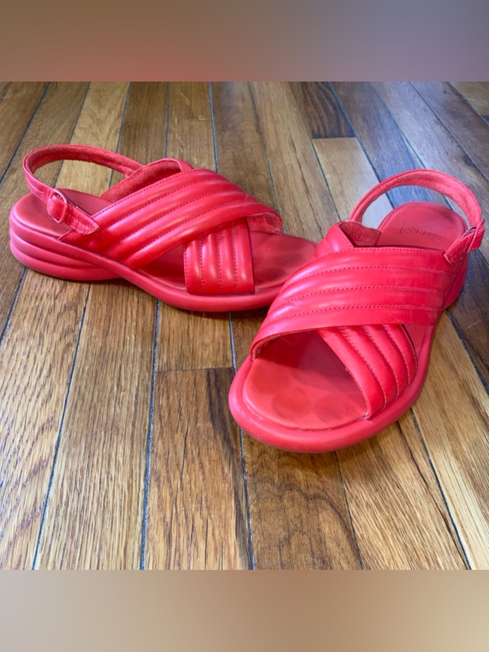 CAMPER Spiro Red Leather Chunky X Strap Sandals Size 40 9 US